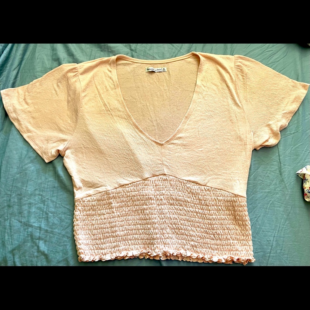 Smocked waited V neck top